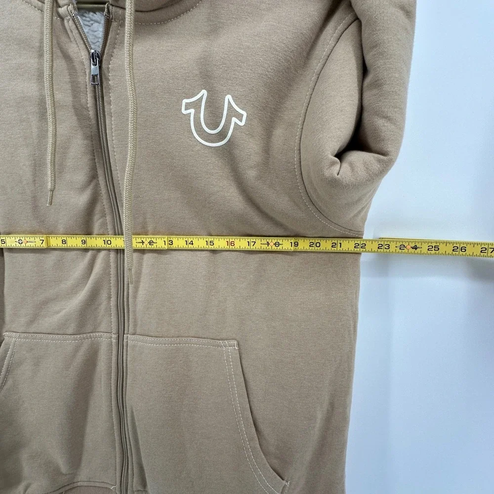$164 NWT True Religion Mens LG True Sherpa Full Zip Hoodie Travertine Tan Buddha